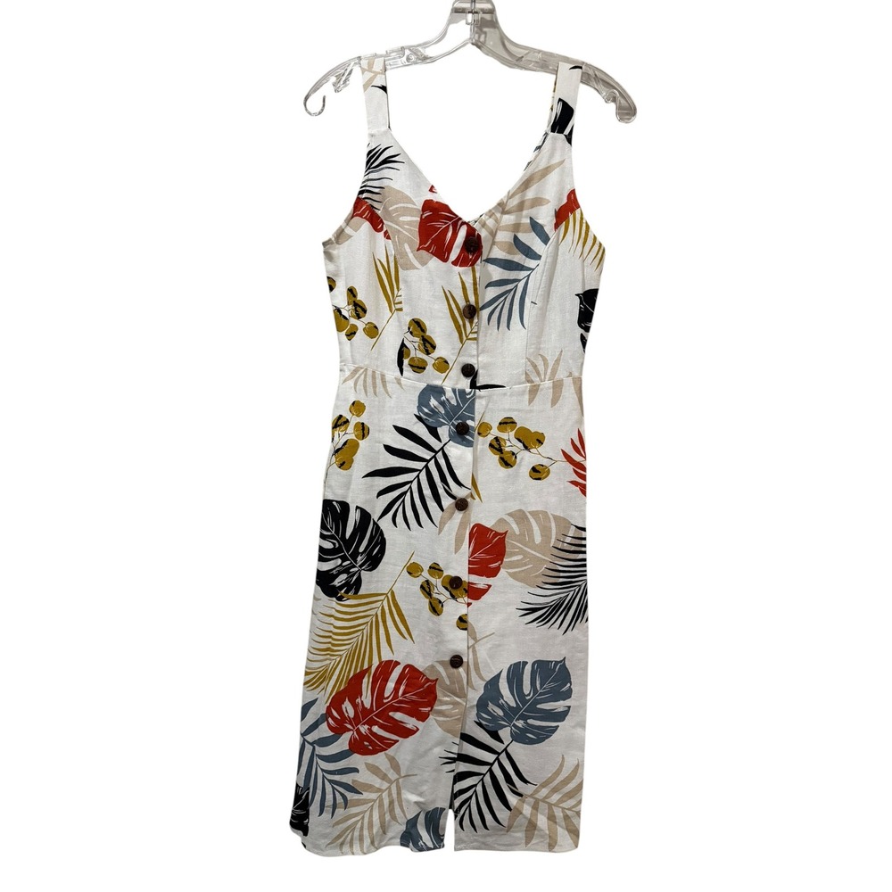 Monteau Los Angeles Women S Tropical Leaf Print Rayon Linen Button Front Dress